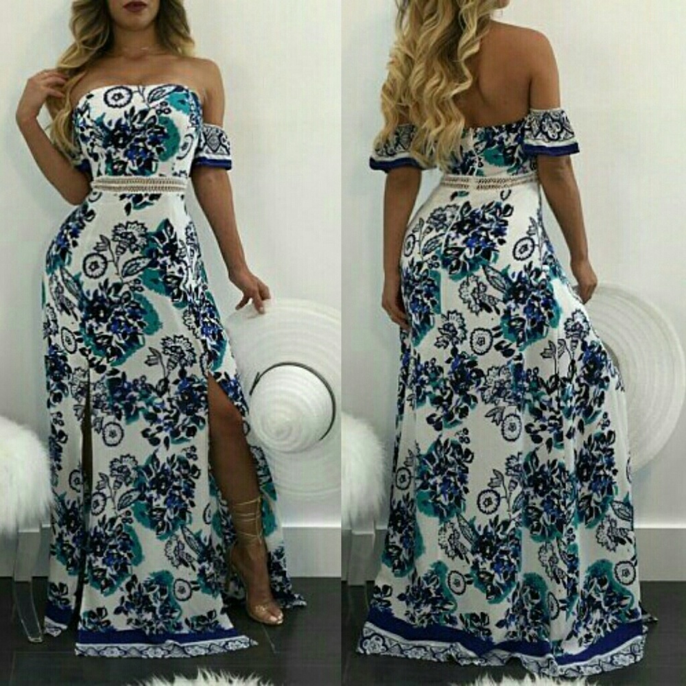 Off Shoulder Print Maxi